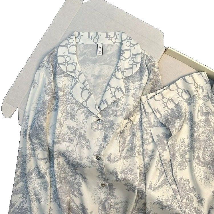 Instagram Popular Pajamas Women's Spring and Autumn Cool Ice Silk Outwear High-end Style Home Clothes Luxury Long-sleeved Summer suit