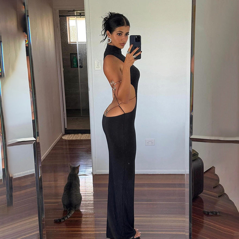 European and American style sexy backless bow dress women's 2024 summer new temperament hot girl dress