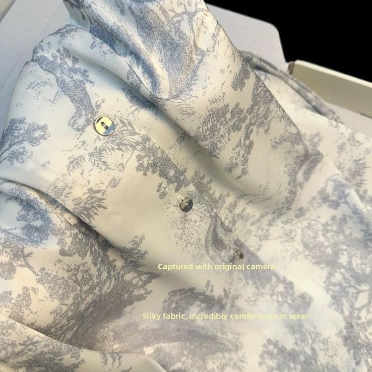 Instagram Popular Pajamas Women's Spring and Autumn Cool Ice Silk Outwear High-end Style Home Clothes Luxury Long-sleeved Summer suit