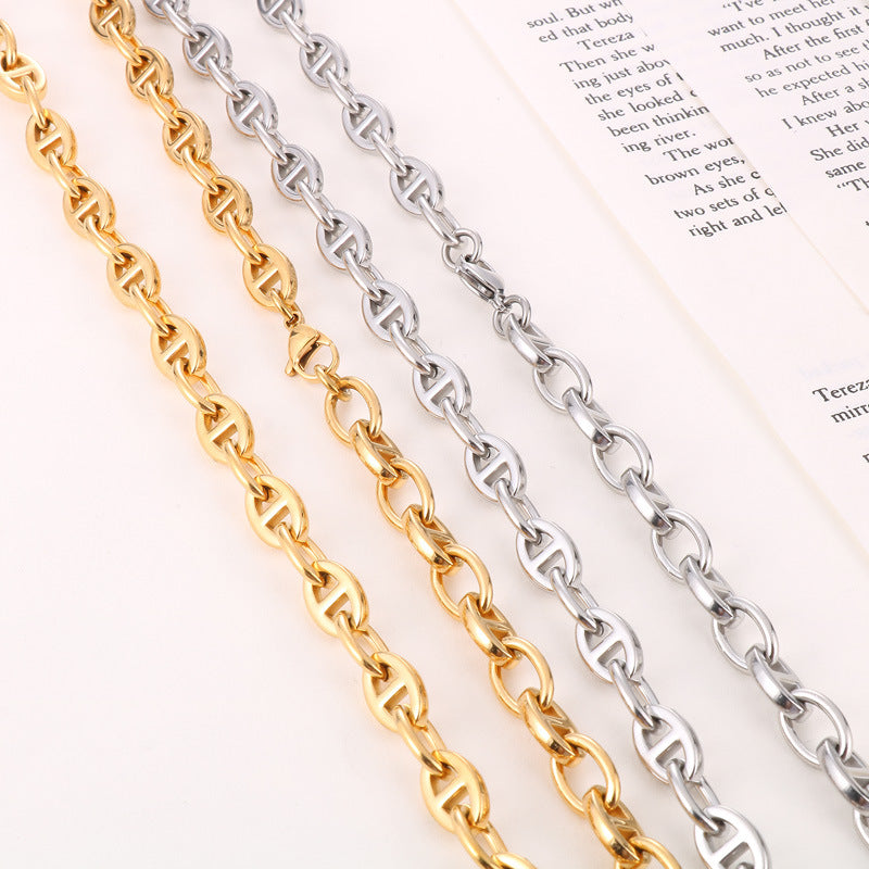 Card Wheel Jewelry European and American Cross-border Japanese Character Chain Fashion Sweater Chain Oval Opening Buckle Pig Nose Necklace Bracelet