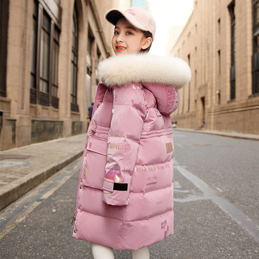 Girls cotton-padded jacket 2023 new children's cotton-padded jacket winter hooded coat Net popular big children's winter down cotton-padded jacket long