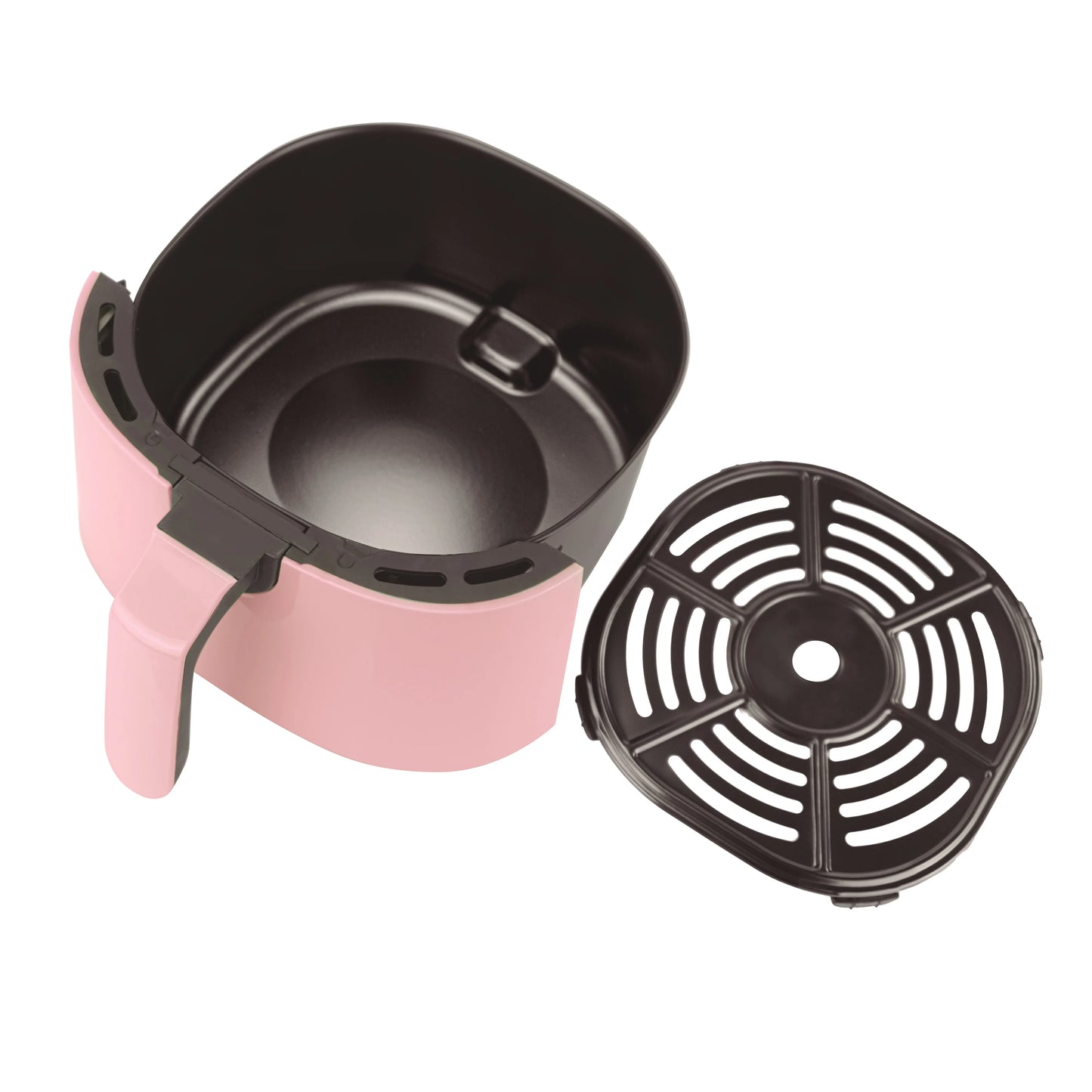 3.8L capacity Jocca pink air fryer with LED touch screen, 8 predefined programs, 80-200 °C temperature, 60 min timer and 1450W power. Oil-free cooking, healthier and faster