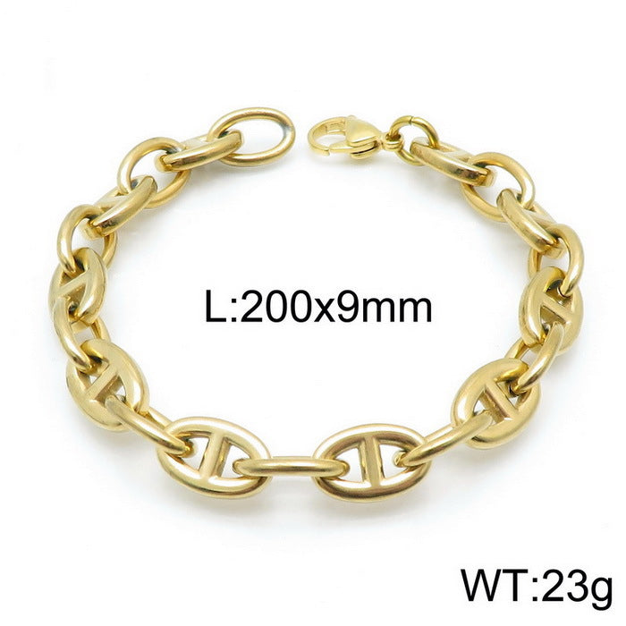 Card Wheel Jewelry European and American Cross-border Japanese Character Chain Fashion Sweater Chain Oval Opening Buckle Pig Nose Necklace Bracelet