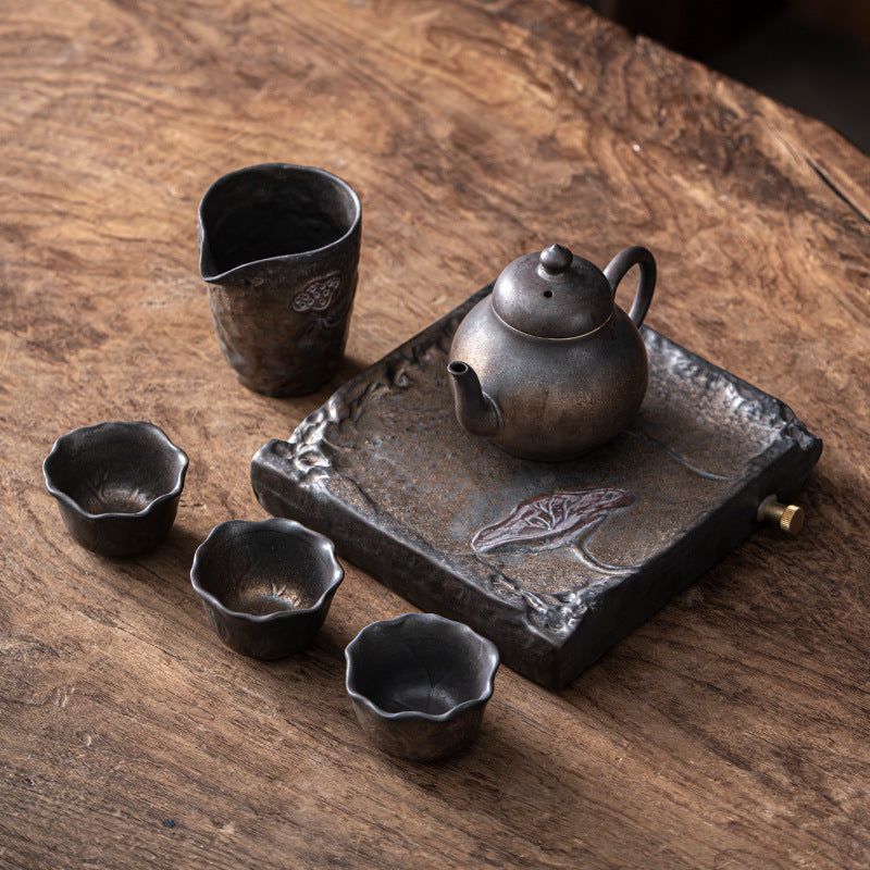 Creative Japanese Kung Fu Tea Set Household Ceramic Tea Cup Teapot Stoneware Simple Portable Travel Pot Three Cups