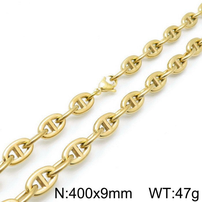 Card Wheel Jewelry European and American Cross-border Japanese Character Chain Fashion Sweater Chain Oval Opening Buckle Pig Nose Necklace Bracelet