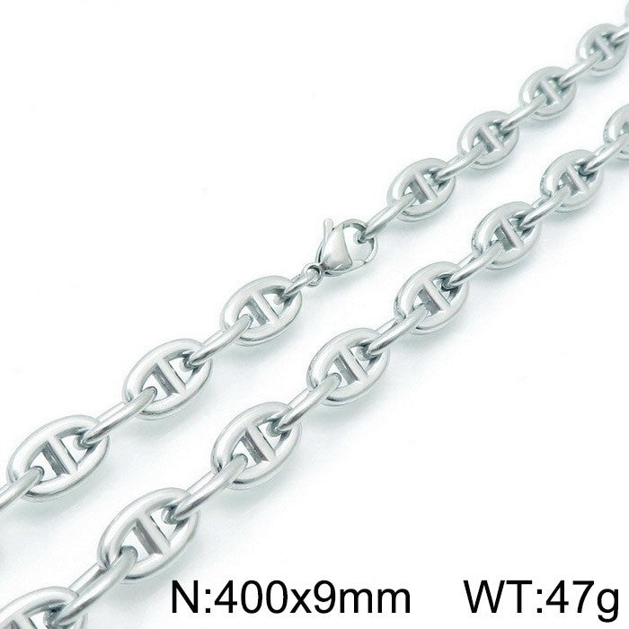 Card Wheel Jewelry European and American Cross-border Japanese Character Chain Fashion Sweater Chain Oval Opening Buckle Pig Nose Necklace Bracelet