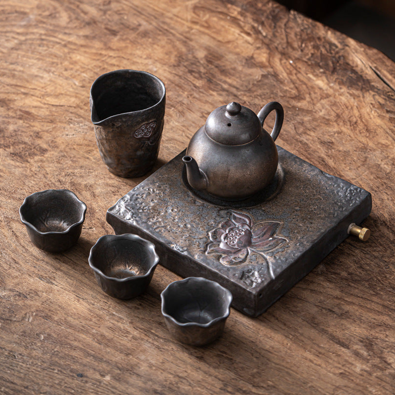 Creative Japanese Kung Fu Tea Set Household Ceramic Tea Cup Teapot Stoneware Simple Portable Travel Pot Three Cups