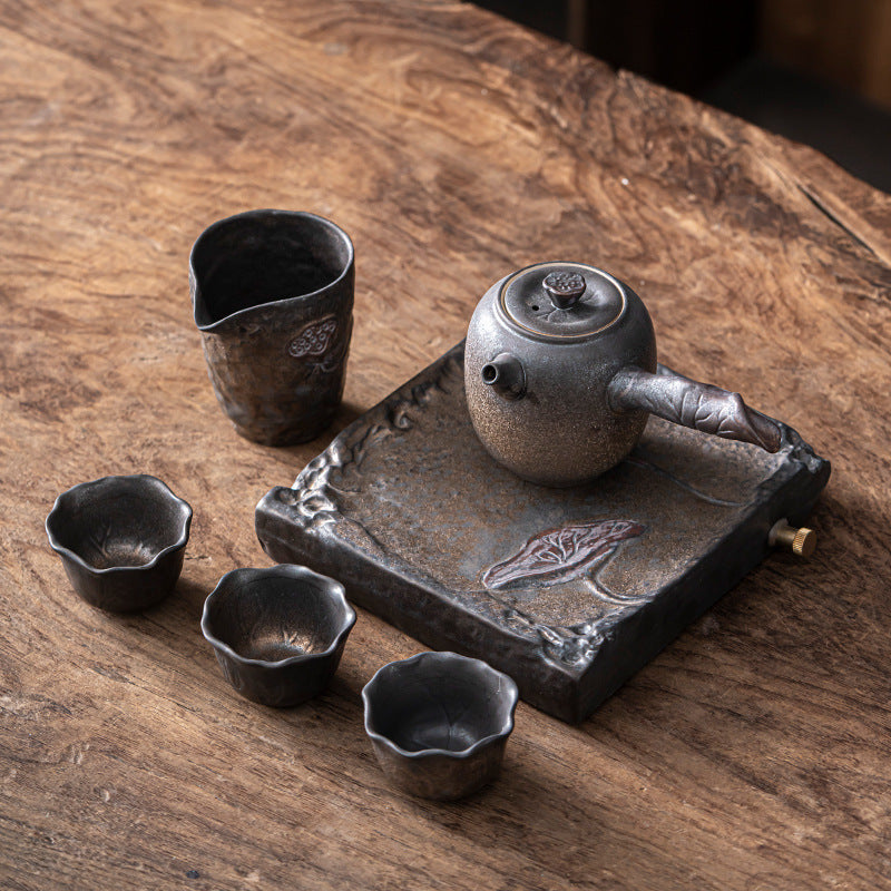 Creative Japanese Kung Fu Tea Set Household Ceramic Tea Cup Teapot Stoneware Simple Portable Travel Pot Three Cups