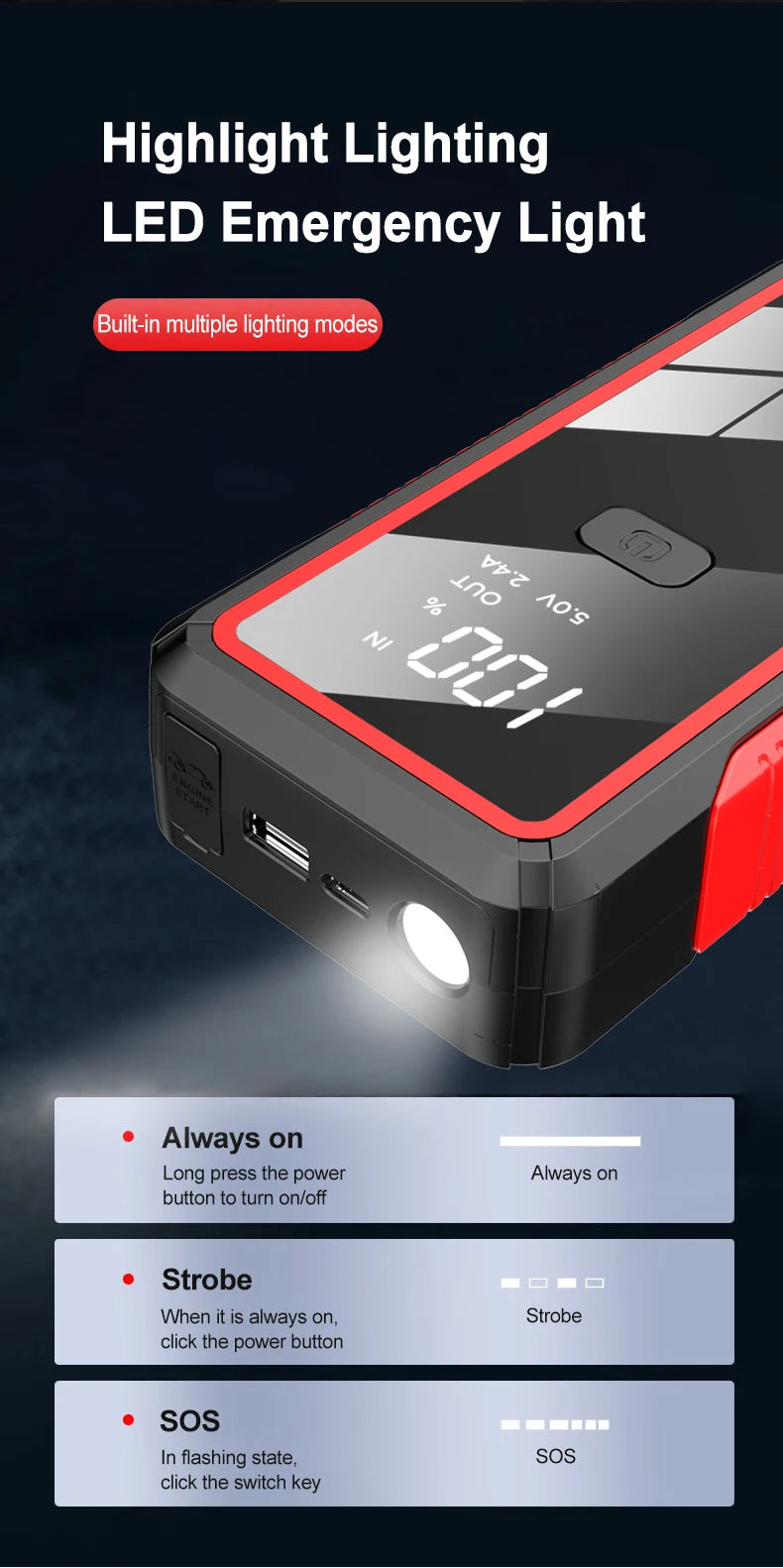EAFC 12V Car Jump Start 600A-2000A Car Battery Starter Booster Auto Starting Device Emergency Start Portable Power Bank